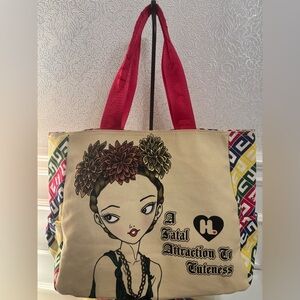 Harajuku Lovers Artistic Canvas Tote with Red Handles